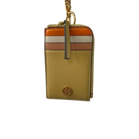 NWT Tory Burch Robinson Colorblock Lanyard Card Holder Beeswax Women's One Size - Picture 3 of 8